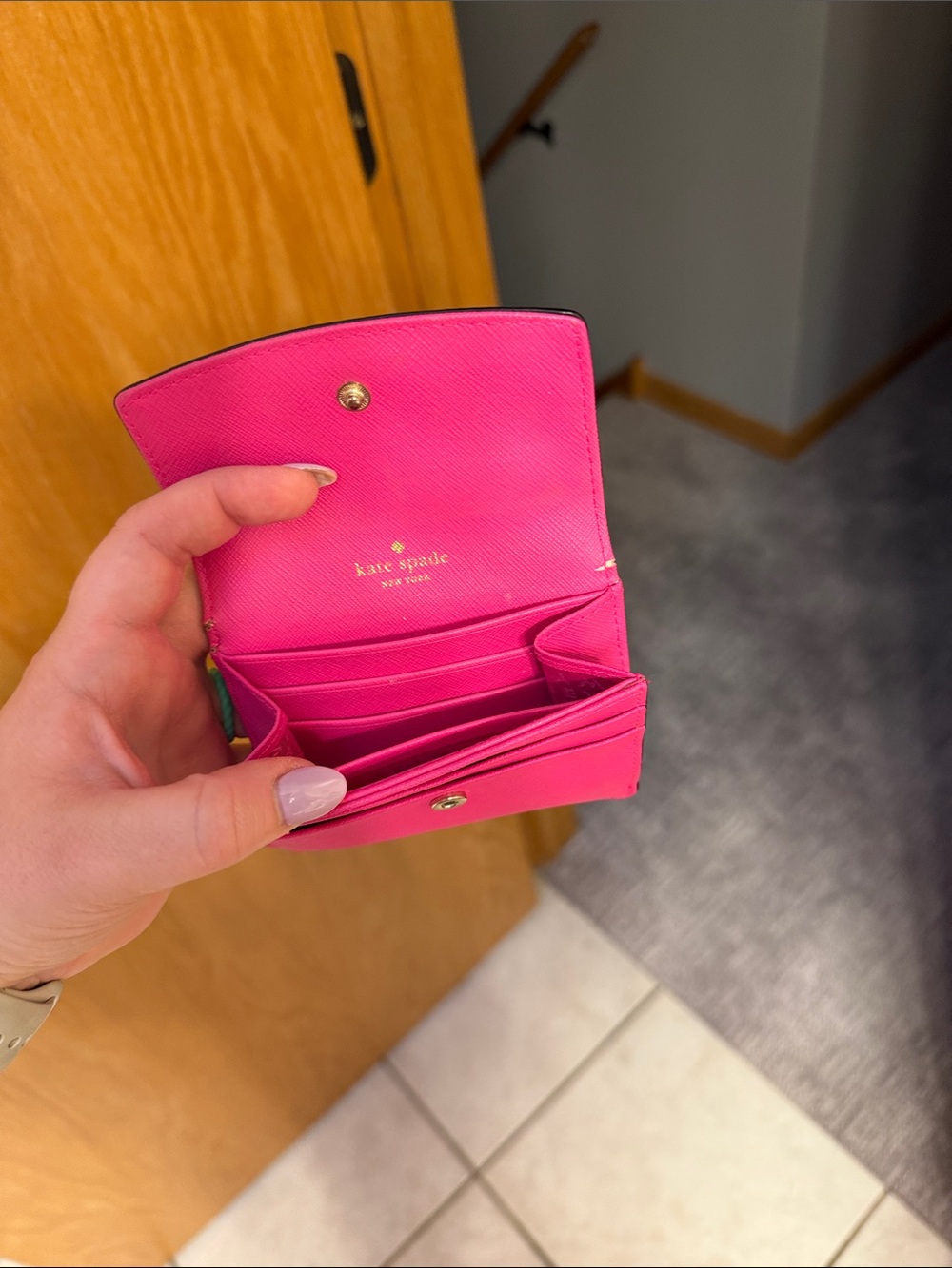 kate spade Bright Pink Saffiano Compact Wallet with Gold Plaque - Picture 2 of 3